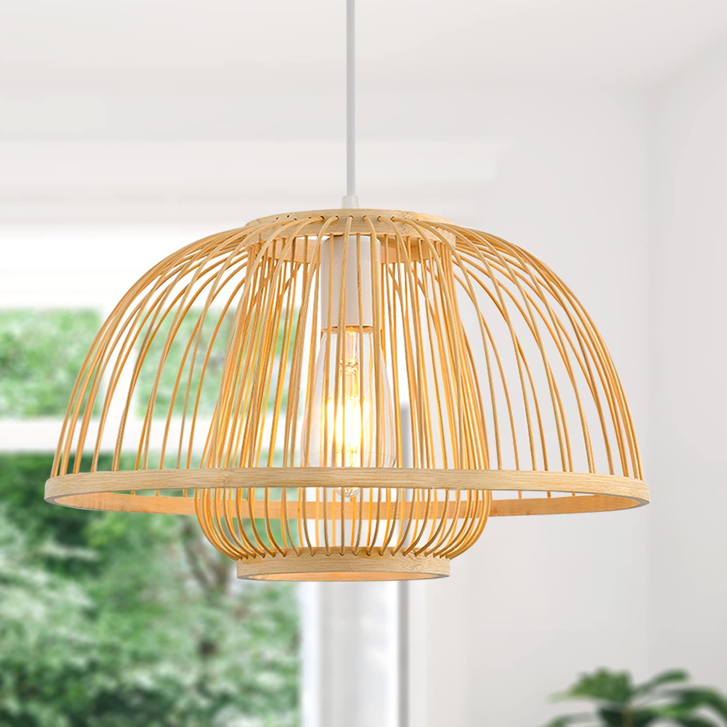 Buy Bamboo Rattan Pendant Lights Domed Shape Hanging Light Boho Wicker