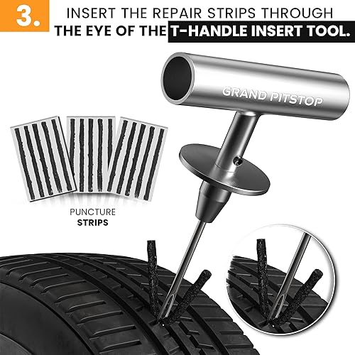 Miniatura 15 de GRAND PITSTOP Kit de reparación universal de neumáticos de 27 piezas, kit de herramientas de emergencia para reparación de pinchazos de neumáticos
