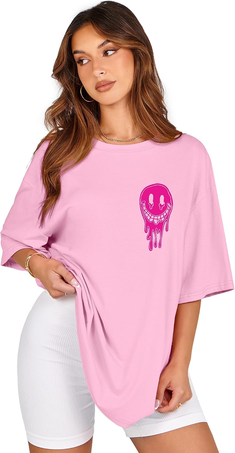 Womens Oversized Tshirt Graphic Tees Crew Neck Summer Short Sleeve Tops image 5