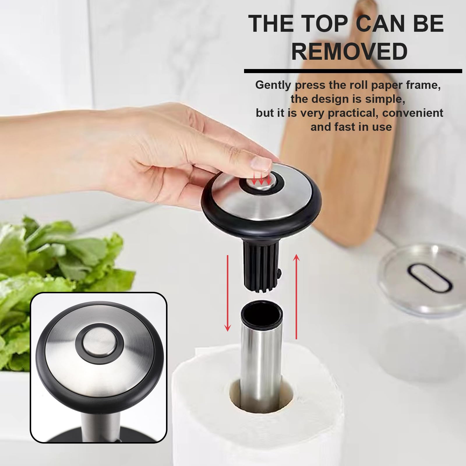 Porta Tovaglioli in Acciaio Inossidabile Nero, Supporto per Rotolo Carta Asciugatutto da Cucina e Casa, Design Minimalista e Facile da Usare