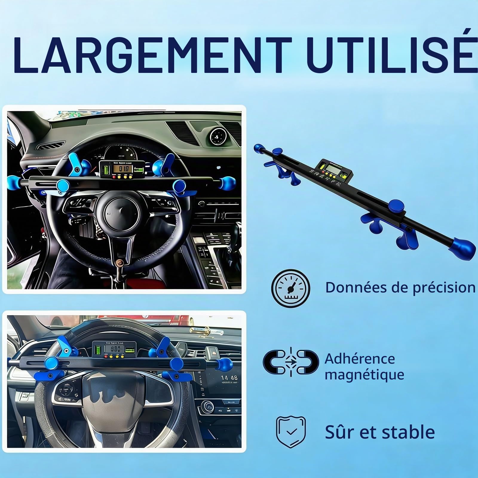Outil d'alignement de Niveau de Volant de Voiture, aligneur numérique de Niveau de Volant avec Aide au positionnement électronique, Plage de Mesure ± 90 °, réglable de 19 à 37 cm