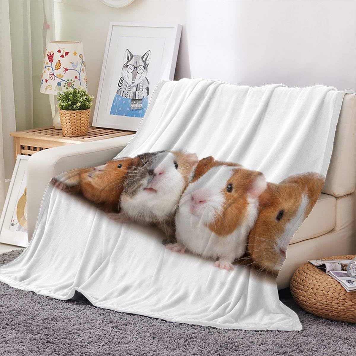 Guinea Pig Flannel Throw Blanket - Soft Cozy Lightweight, 60x50 Inch, Animal Print For Couch, Bed, Travel