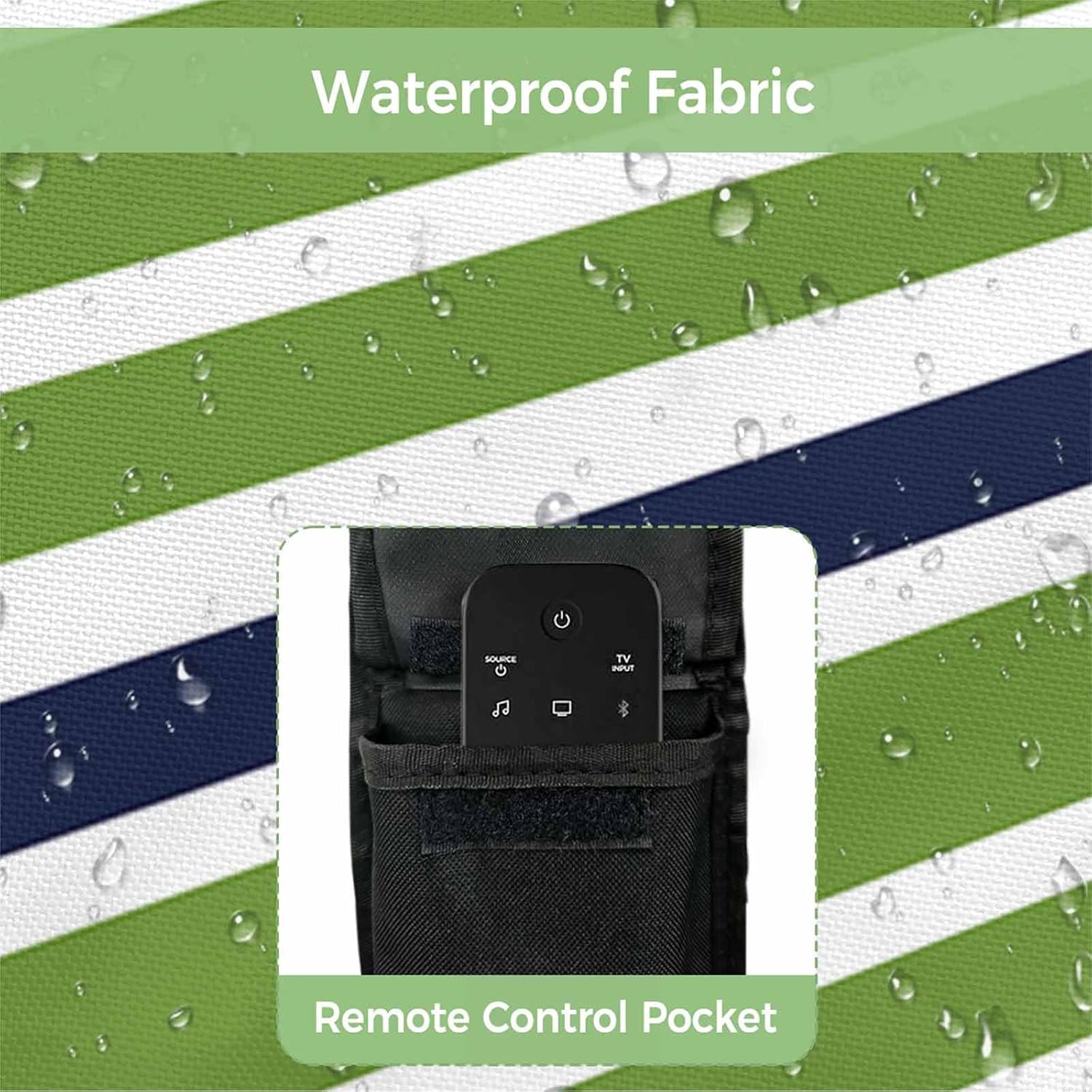 Outdoor TV Cover 39 Inch Navy Blue Green Stripes TV Enclosure Lime Green Striped TV Covers for Outside TV Display Screen Protector with Remote Control Pocket Home Decor