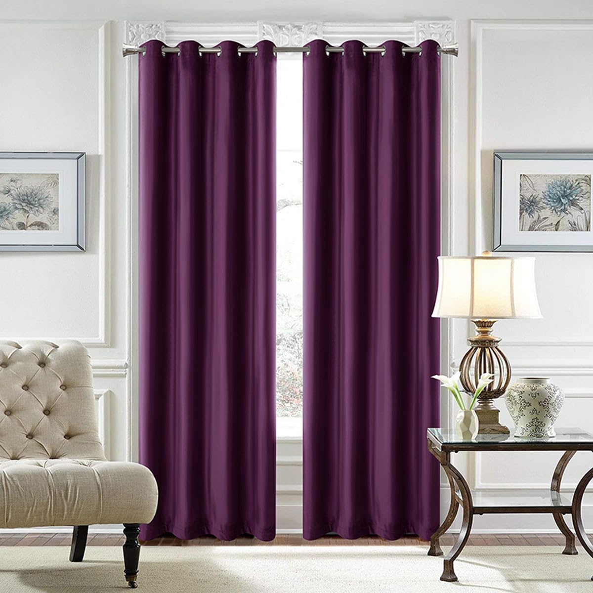 Rideaux occultants velours violet pour salon chaleureux : isolation et confort 214 x 160 cm