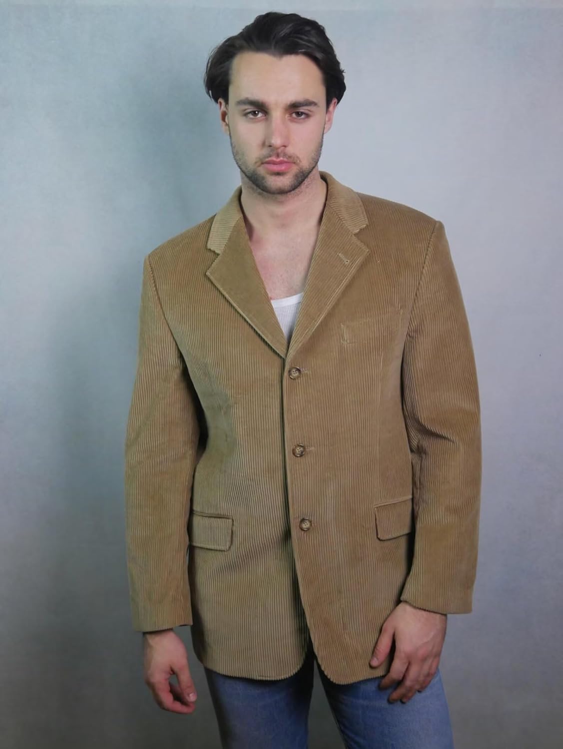 Wangyue Mens Corduroy Blazers Men Casual Blazer Jacket Vintage Slim Fit Three-Button Notch Lapel Suit Jacket Sport Coat