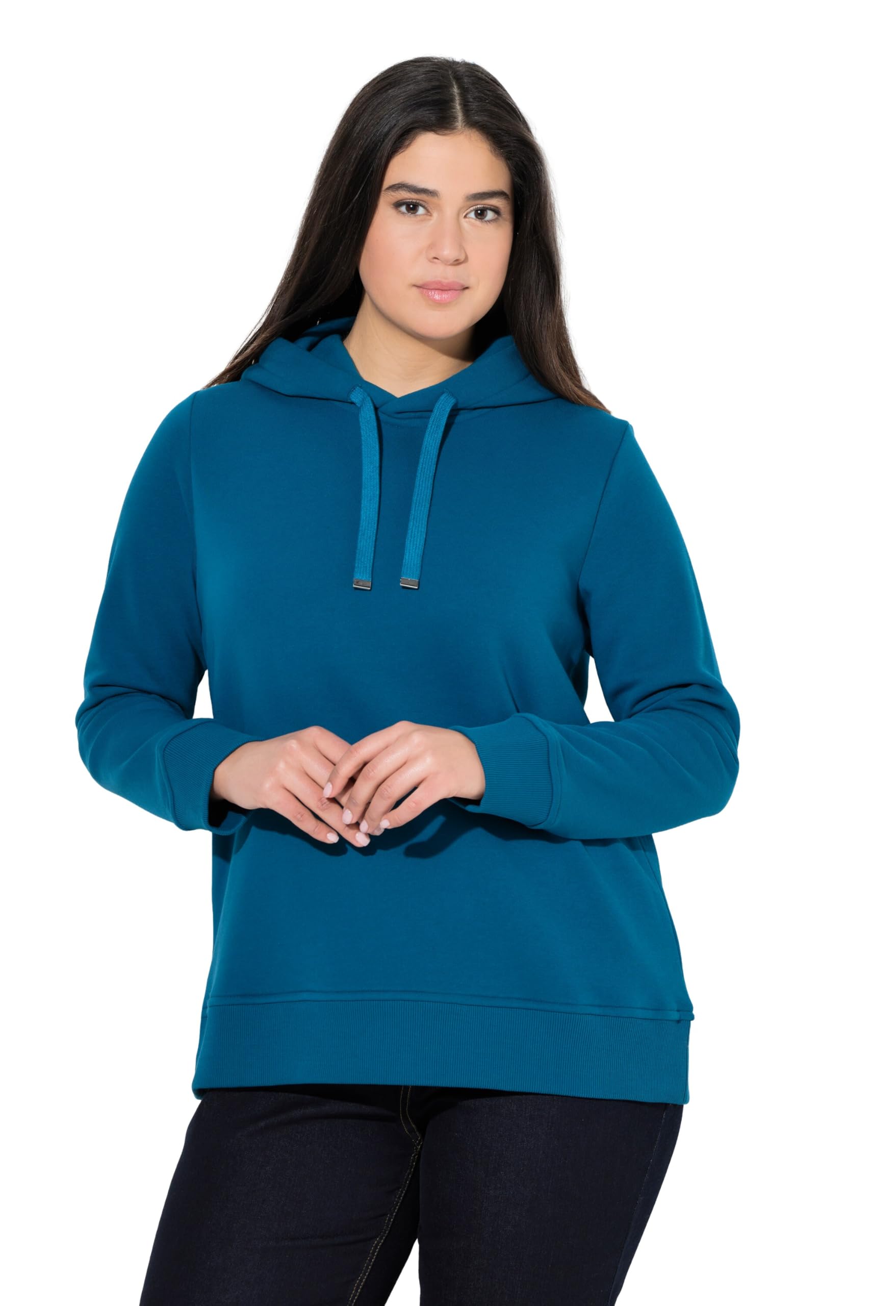Ulla Popken Damen große Größen Übergrößen Plus Size Super Softer Hoodie, Rippbündchen, Kapuze, Langarm 844801