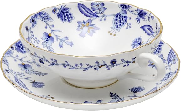 Bone China Mini Espresso Cup,5 oz Porcelain Coffee Mug with Saucer Handle,Demitasse Cup,Modern Decor Art,Suitable for Espresso Machine -Blue and White