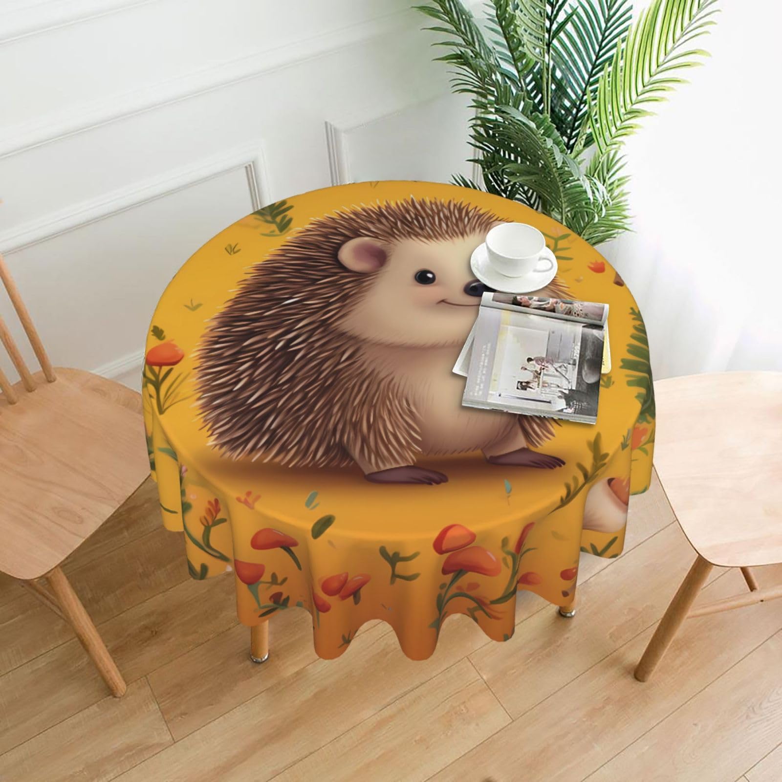 Fodpand Black Hedgehog Tablecloths For Round Tables 60 Inches - Reusable And Washable Kitchen Table Clothes Decorative Table Cover For Dining Tables, Buffet Parties, Wrinkle Resistant