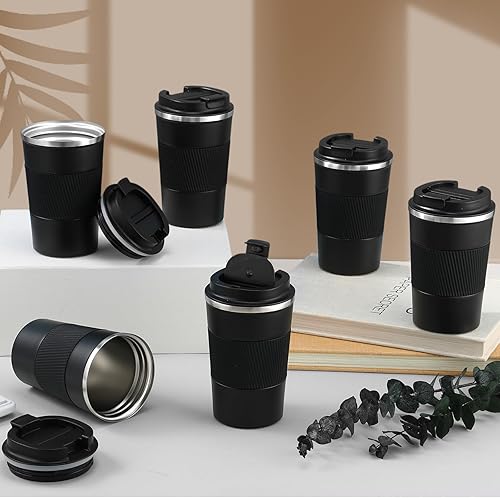 Vista 18 de Foaincore 6 tazas de café de viaje de 12 onzas con tapa, vaso de café a prueba de fugas, taza aislada a granel, taza de acero inoxidable Rojo