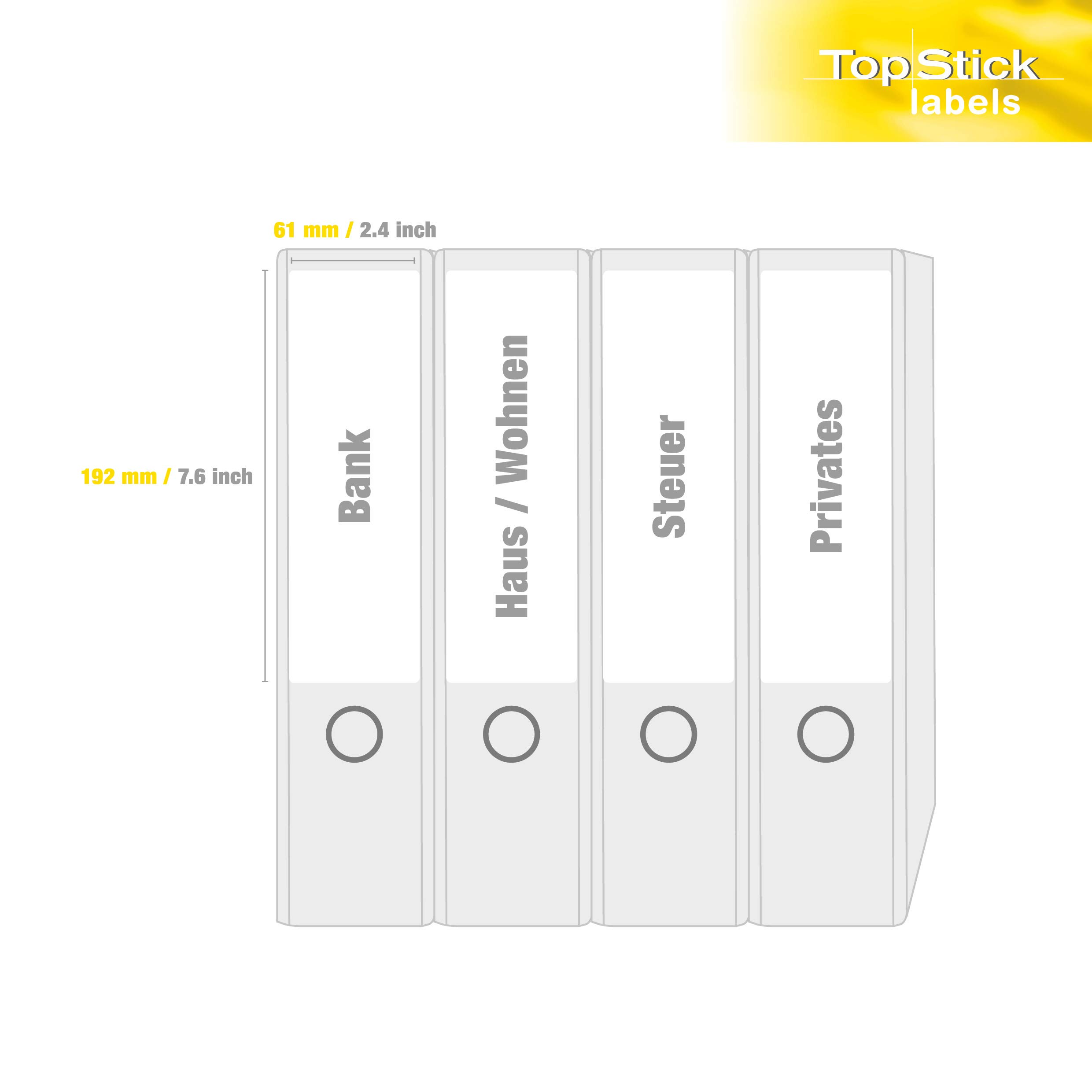 TopStick samoprzylepne etykiety na dokumenty łuku dźwigniowym, 4 etykiety na arkusz A4, 400 etykiet do drukarek laserowych i atramentowych, 192 x 61 mm (8722)