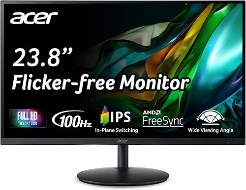 Acer SH242Y Ebmihux Monitor ultrafino de 23.8 pulgadas Full HD 1920 x 1080 para oficina en casa AMD FreeSync 1ms VRB 100Hz Zero Frame Altura