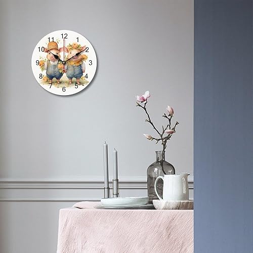 Miniatura 4 de Reloj de pared de cerdo de acuarela para parejas, funciona con pilas, silencioso, sin tictac, decoración del hogar, relojes de pared de PVC para