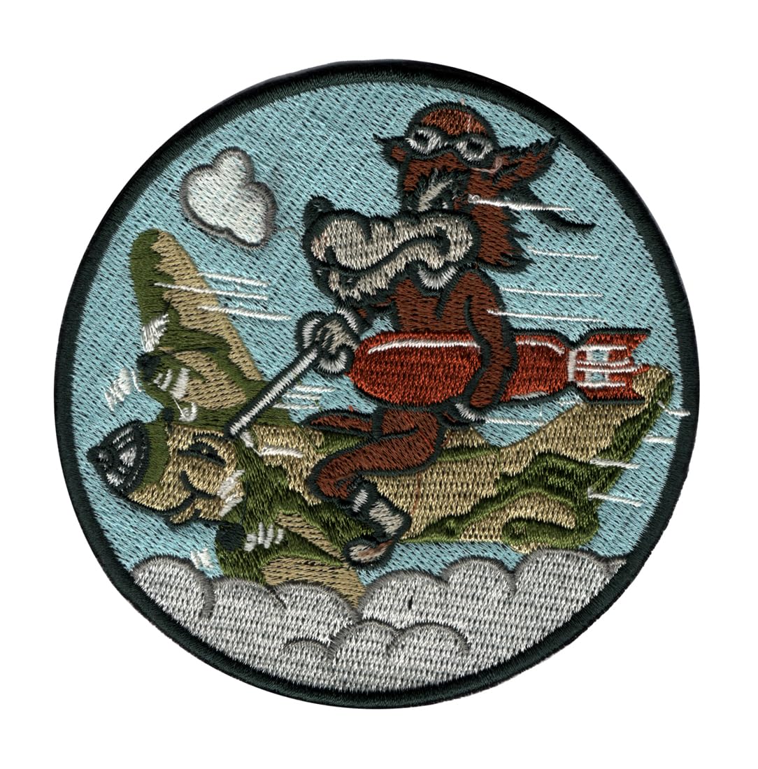 Fox/Jackal Aeroplane Bombi Cartoon Applique Embroidered Sew-on Patch ; Size: 10.5cm x 10.5cm for Jackets, Bags, T-Shirts, Jeans, Outdoor Clothing ; Imported from Malaysia (1 Piece). (Code: M-61)