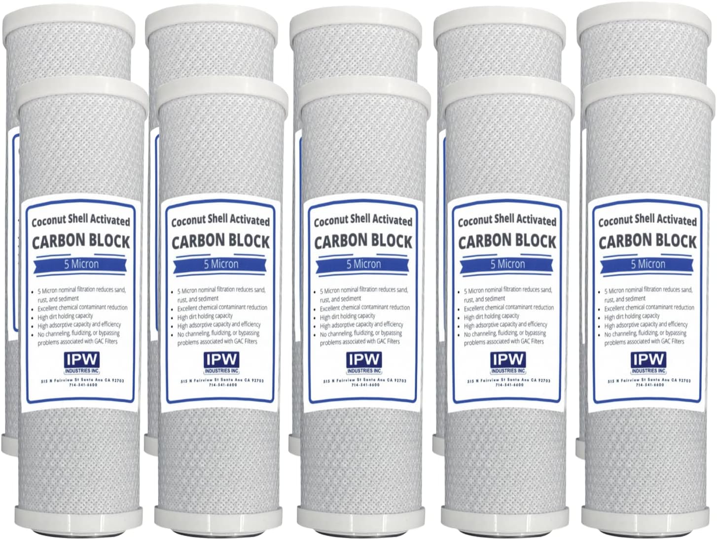 10 Pack Activated Carbon Block Water Filter Replacement – 5 Micron, 10 inch Filter – Under Sink and Reverse Osmosis System