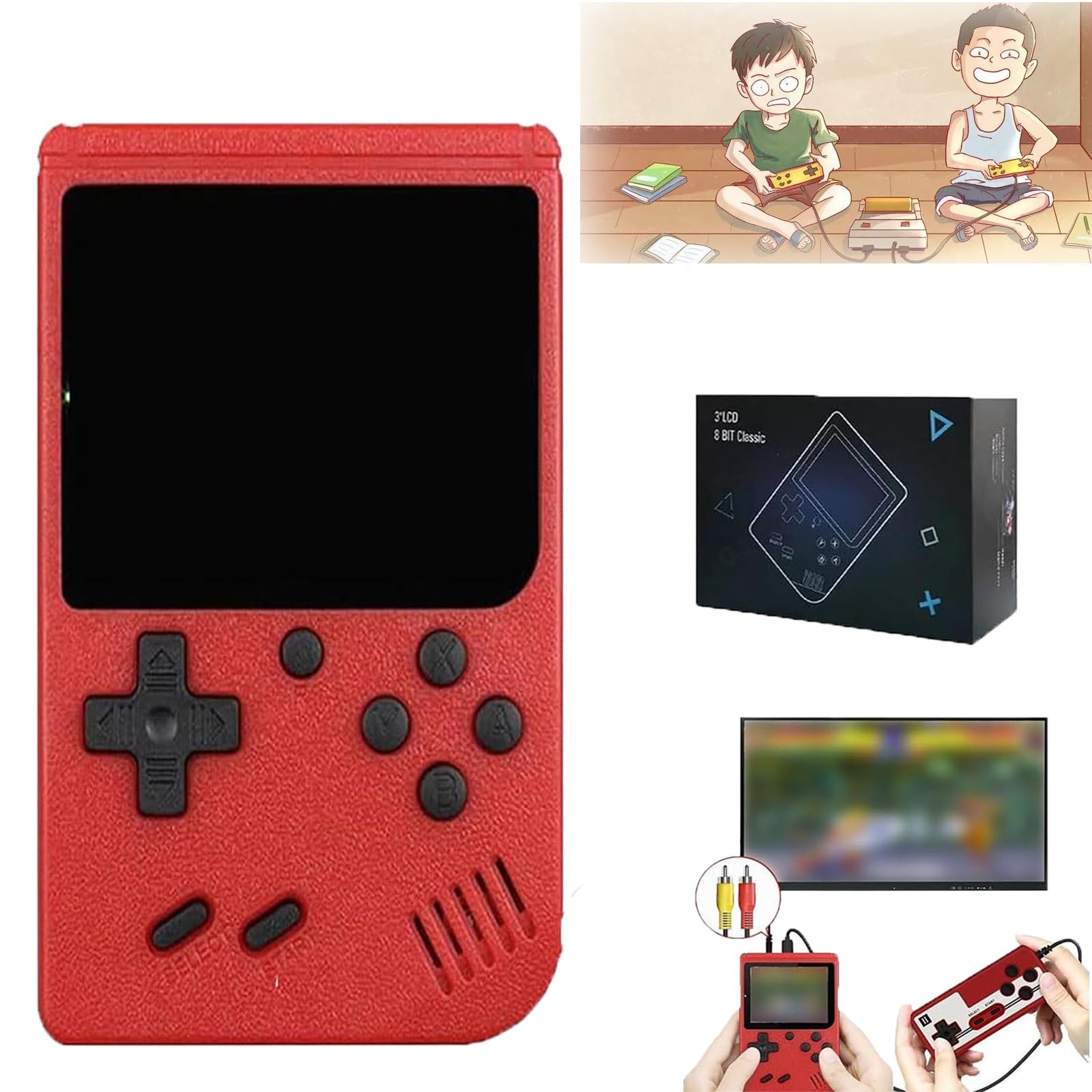 Tiny Tendo - Tiny Tendo 400 Games, Tinytendo Handheld Console, Tinytendo, My Gametendo, Gametendo - Over 400 Nostalgic Games, Support 2 Players Play On TV (Red)