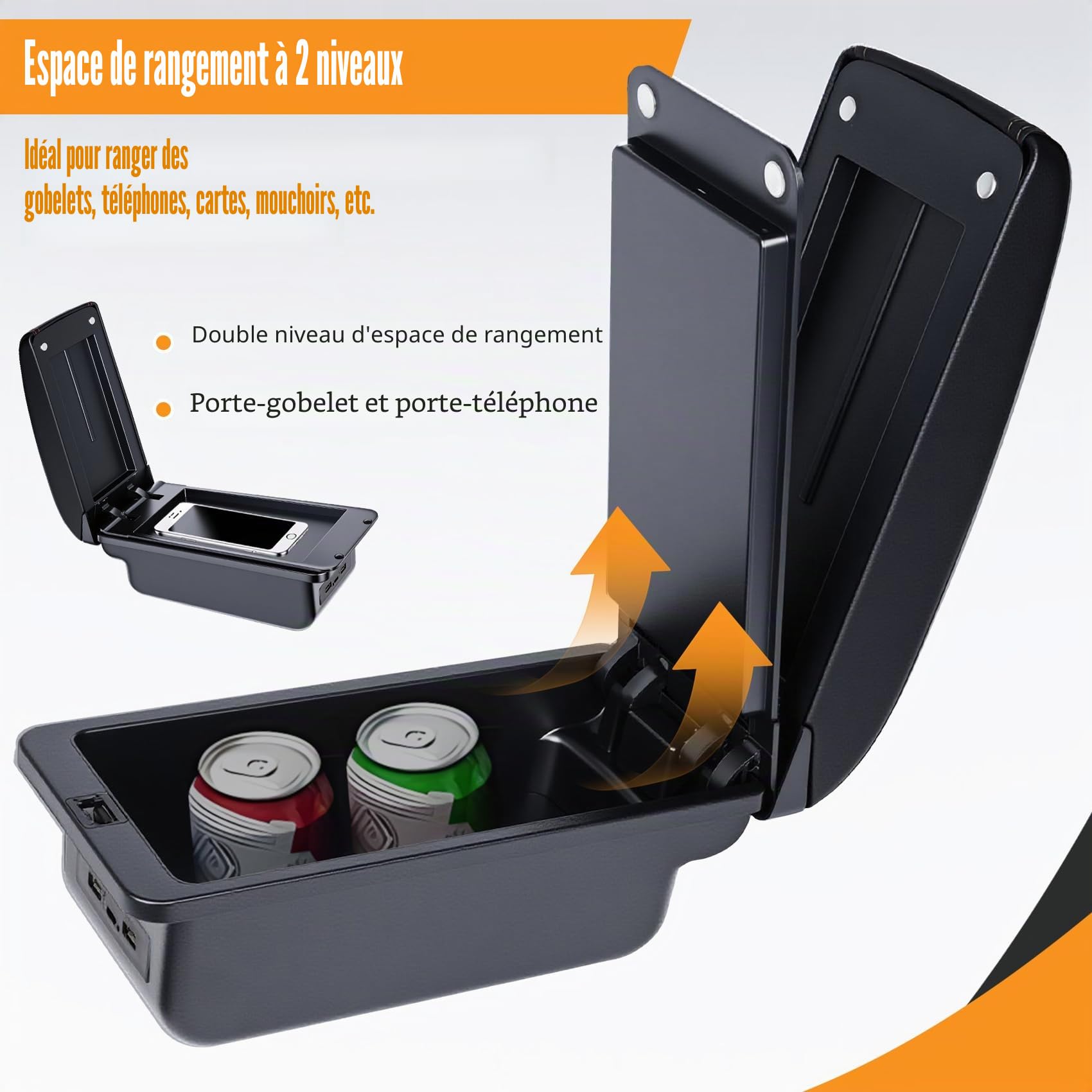 Accoudoir Centrale pour VW POLO Mk5 6R Vento 2002-2009, Rangement Intégré, Cuir Noir, Facile à Installer, Accessoire Intérieur Voiture