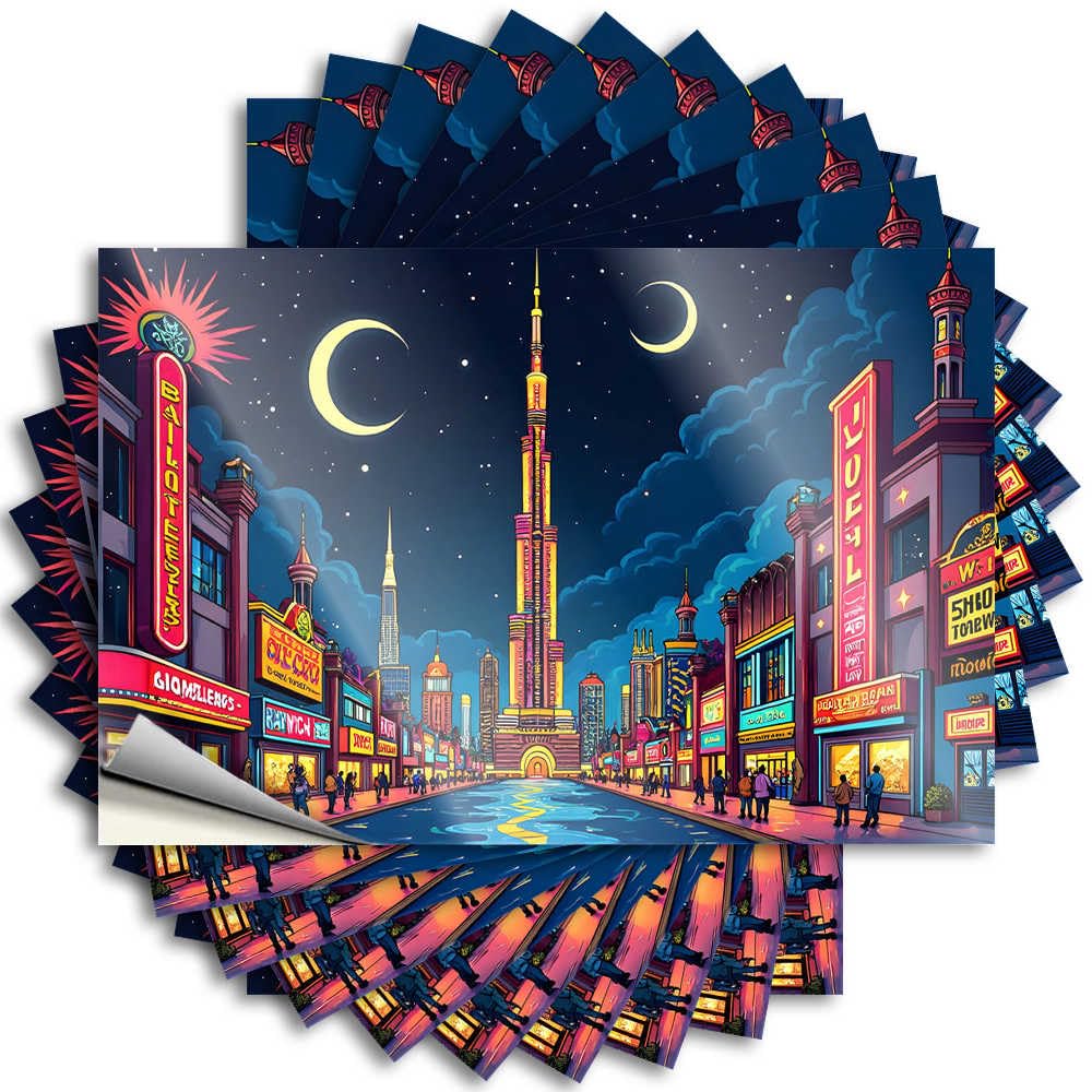 Decorations for Patio, Saying Funny Window Quote Stickers, Motivational No Residue Decals for Luggage | Western Party Favor Custom Colorful Night Scene with Tall Buildings and(6X9CM)