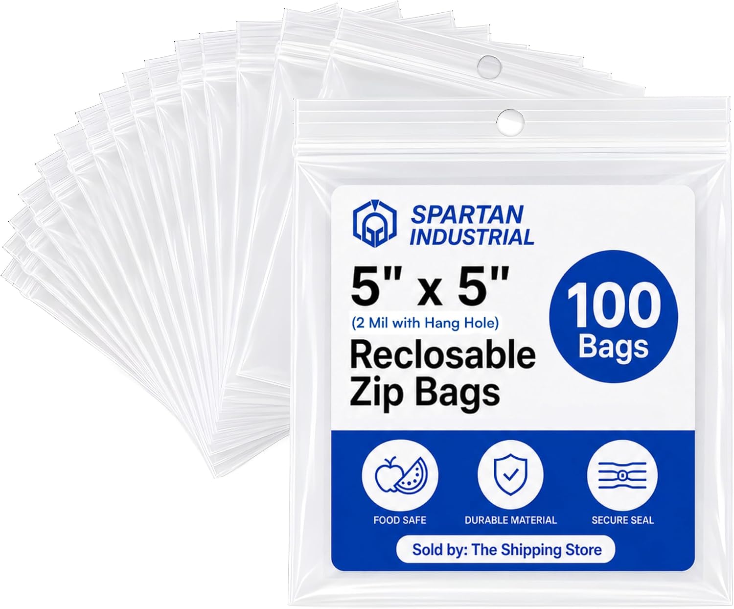 5" X 5" Square Zip Bags With Hang Hole for Displays (100 Count) - 2 Mil