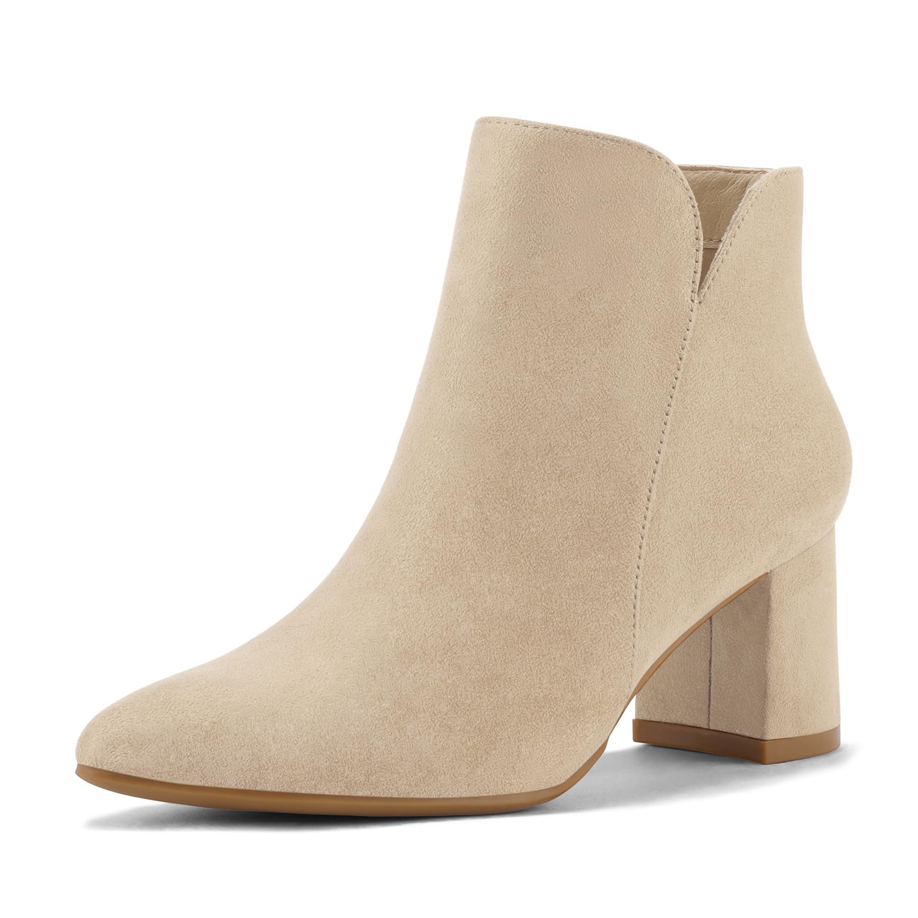 mysoft Women's Ankle Boots Chunky Block Low Heel Comfortable Pointed Toe Side V Cutout Dressy Office Booties with Zipper