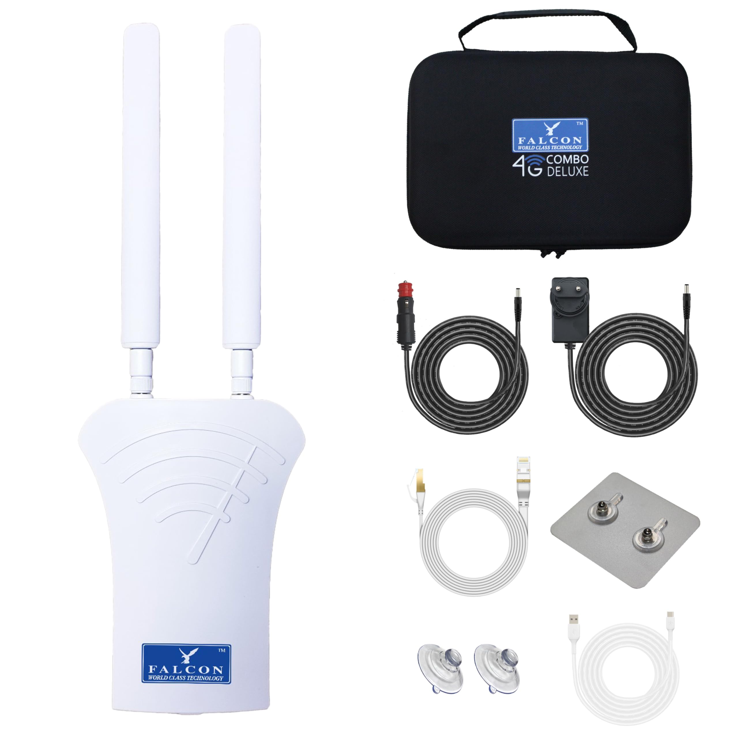 Falcon Mobile WiFi Router 4G Combo Deluxe LTE Antenna con 150Mbps e pacchetto accessori per Internet mobile in roulotte, camper, furgoni, auto, Internet Hotspot WiFi Router senza scheda SIM