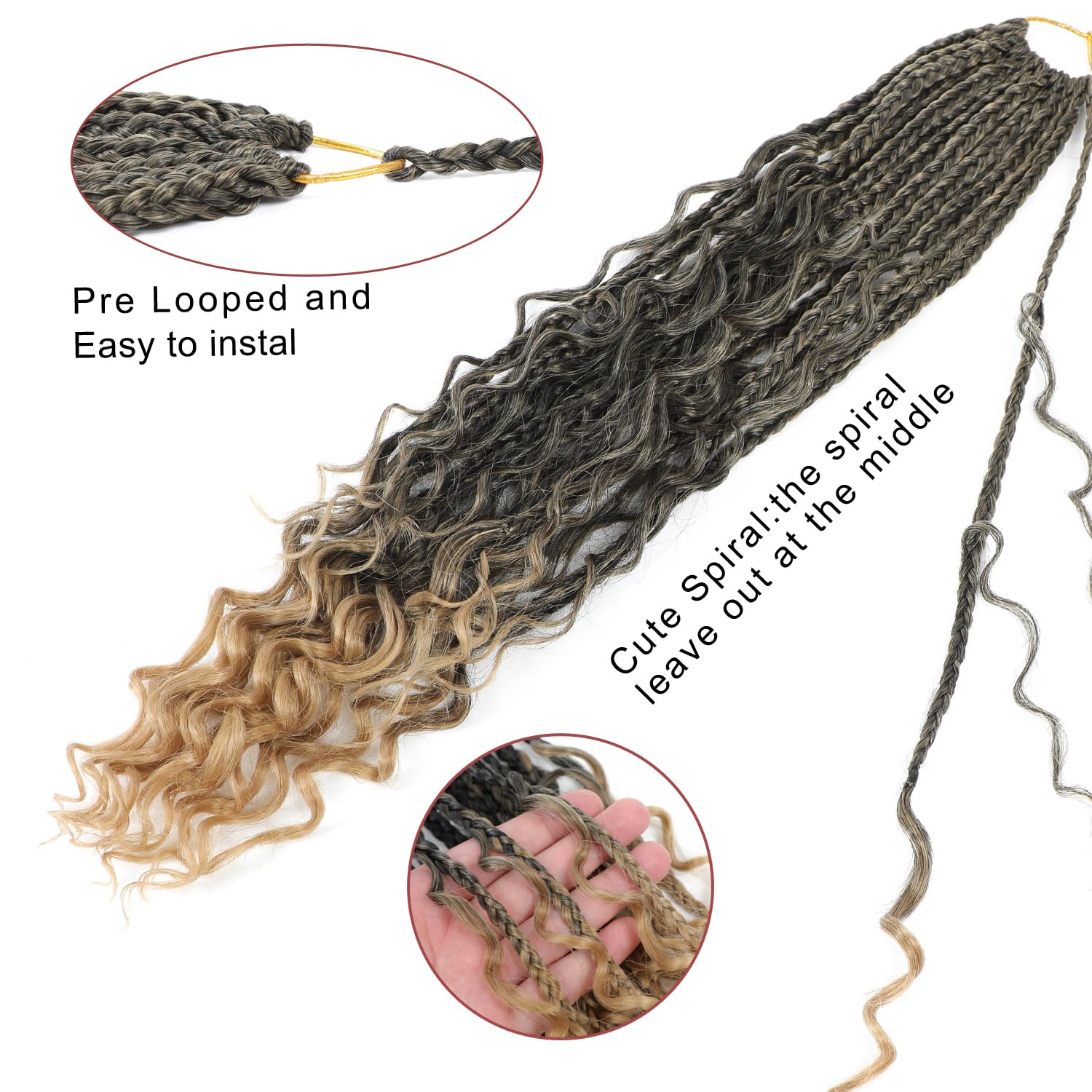 Boho Goddess Crochet Box Braids Hair Extensions for Black Women with Curly Ends 18 Inch 8 Packs (T/27), 18 Inch (Pack of 8) - Image 2