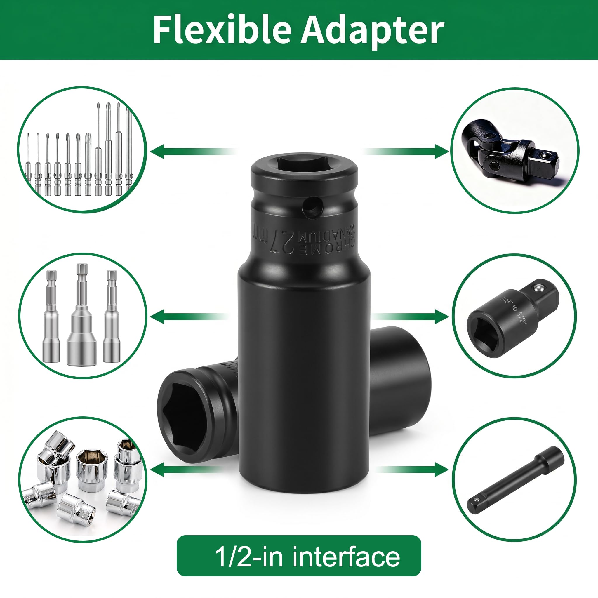 Schlagschrauber Nüsse Set 1/2" Zoll Antrieb, 10-32mm CR-Mo Sechskant Steckschlüssel Set für pneumatische und elektrische Schlagschrauber,robustes Stecknuss-Sortiment