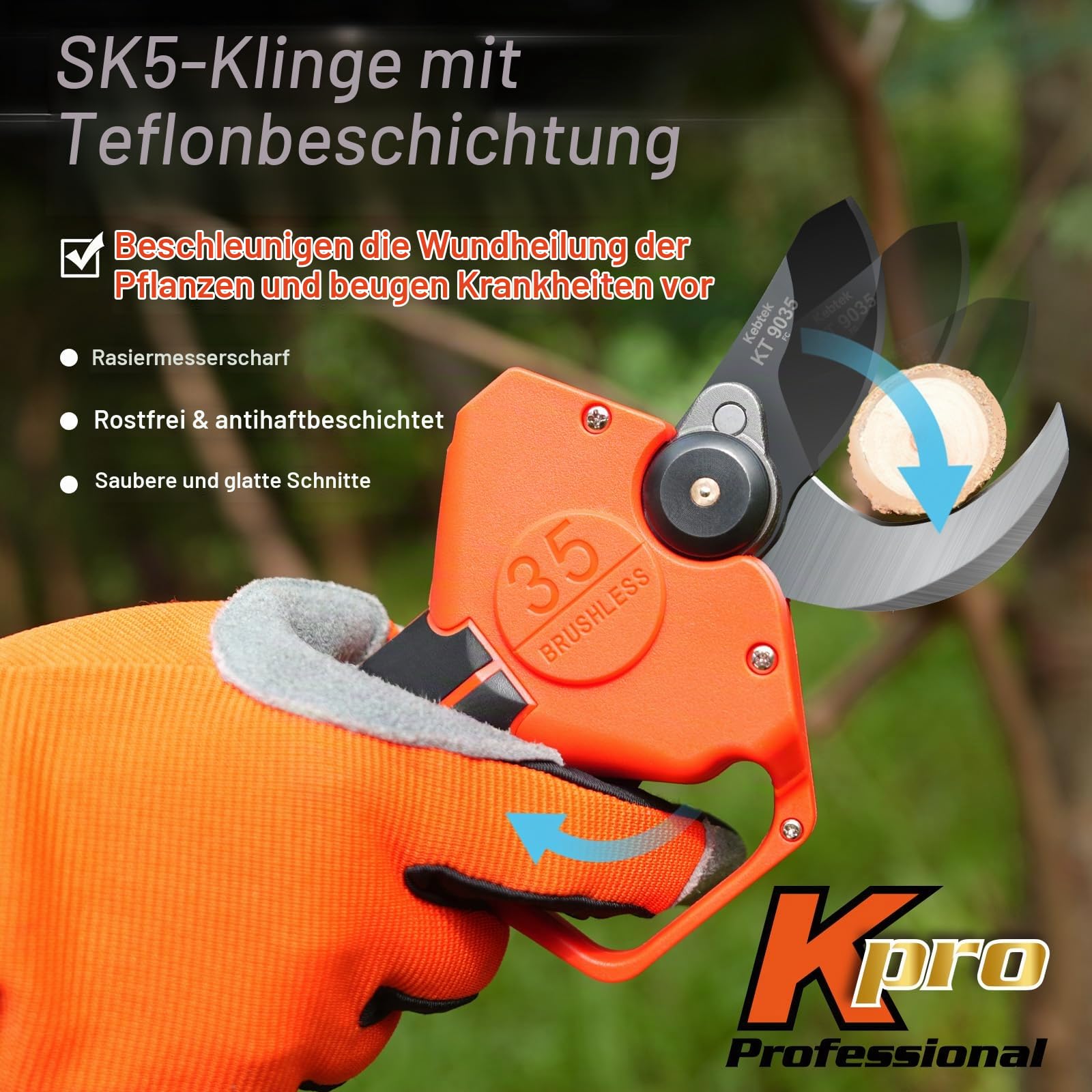 Kebtek KT 9035 Akku Astschere Teleskop, 2-In-1 Elektrische Gartenschere Teleskopstiel Max 40 mm(1.4") Schnittdurchmesser, mit 4000mAh Batterien 2.4m Verlängerungsstange, für Garten Baumbeschneidung