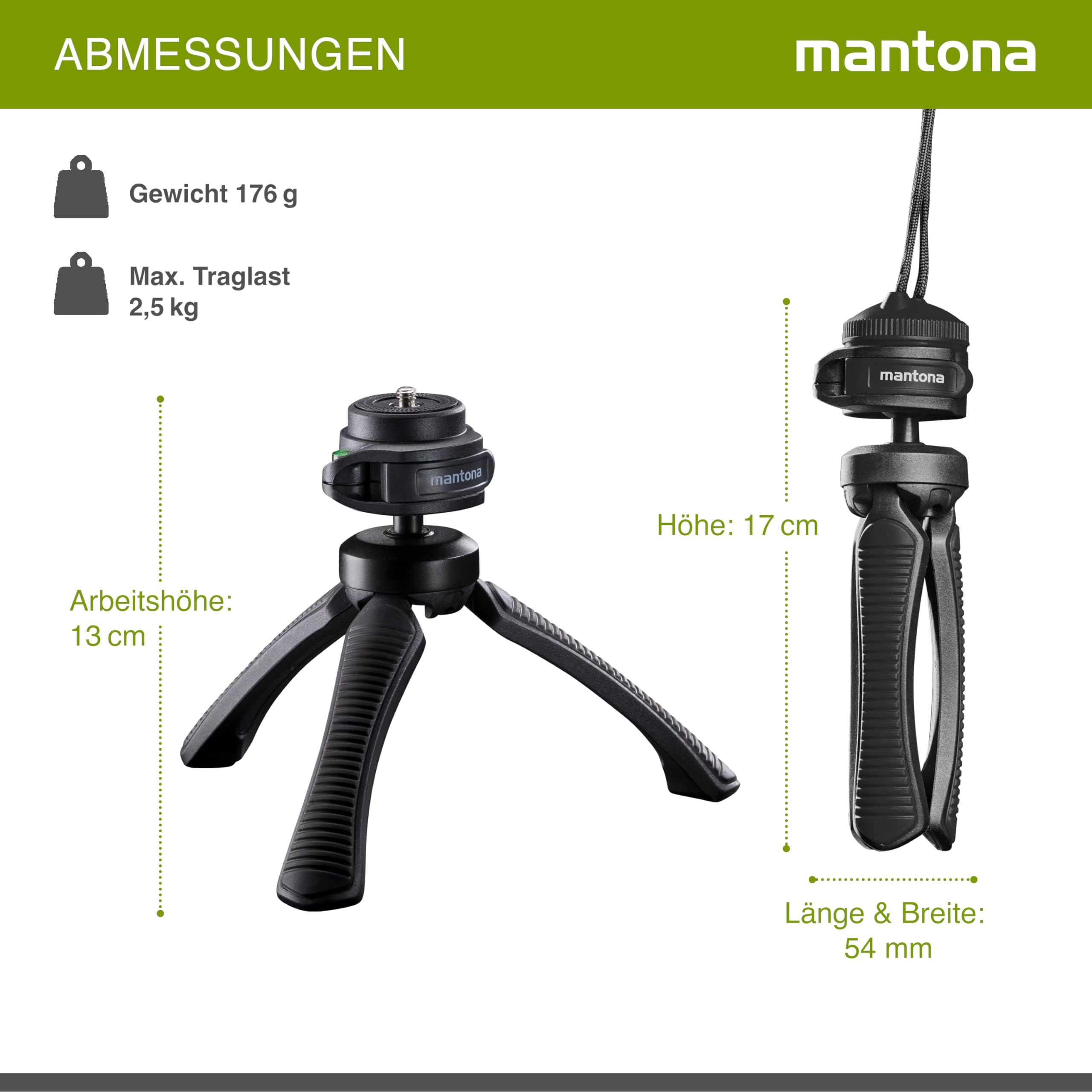 Walimex WT-070 mini statief met kogelkop, 26 cm (1/10,2 cm draad, max