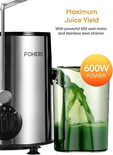 Miniatura 3 de Máquinas exprimidoras centrífugas de 600 W con boca ancha de 3 pulgadas para verduras enteras y frutas con ajuste de 3 velocidades, fácil de