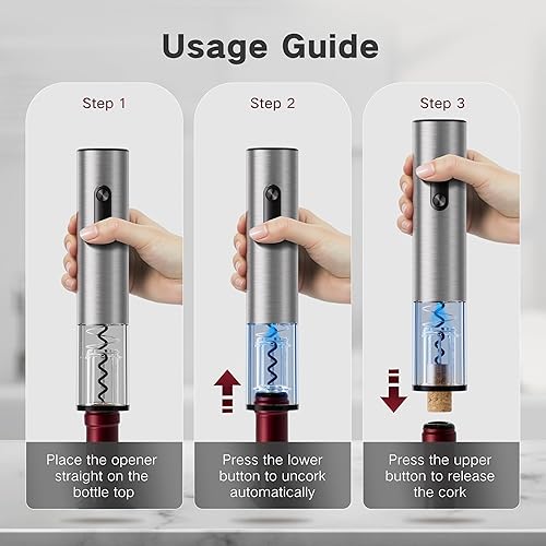 Vista 6 de Set de regalo de destapador de vino eléctrico 6 en 1, sacacorchos automático de acero inoxidable con cortador de papel de aluminio, tapón de vacío