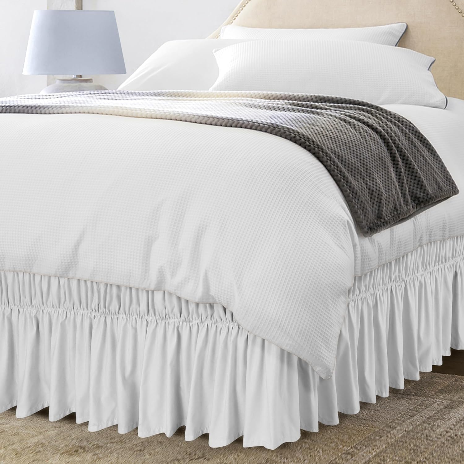 Utopia Bedding Twin XL Elastic Dorm Bed Skirt - Wrap Around Ruffle - Microfiber Bed Skirt with Adjustable Elastic Belt 32 Inch Tailored Drop - Hotel Quality Bedskirt, Fade Resistant (Twin XL, White)