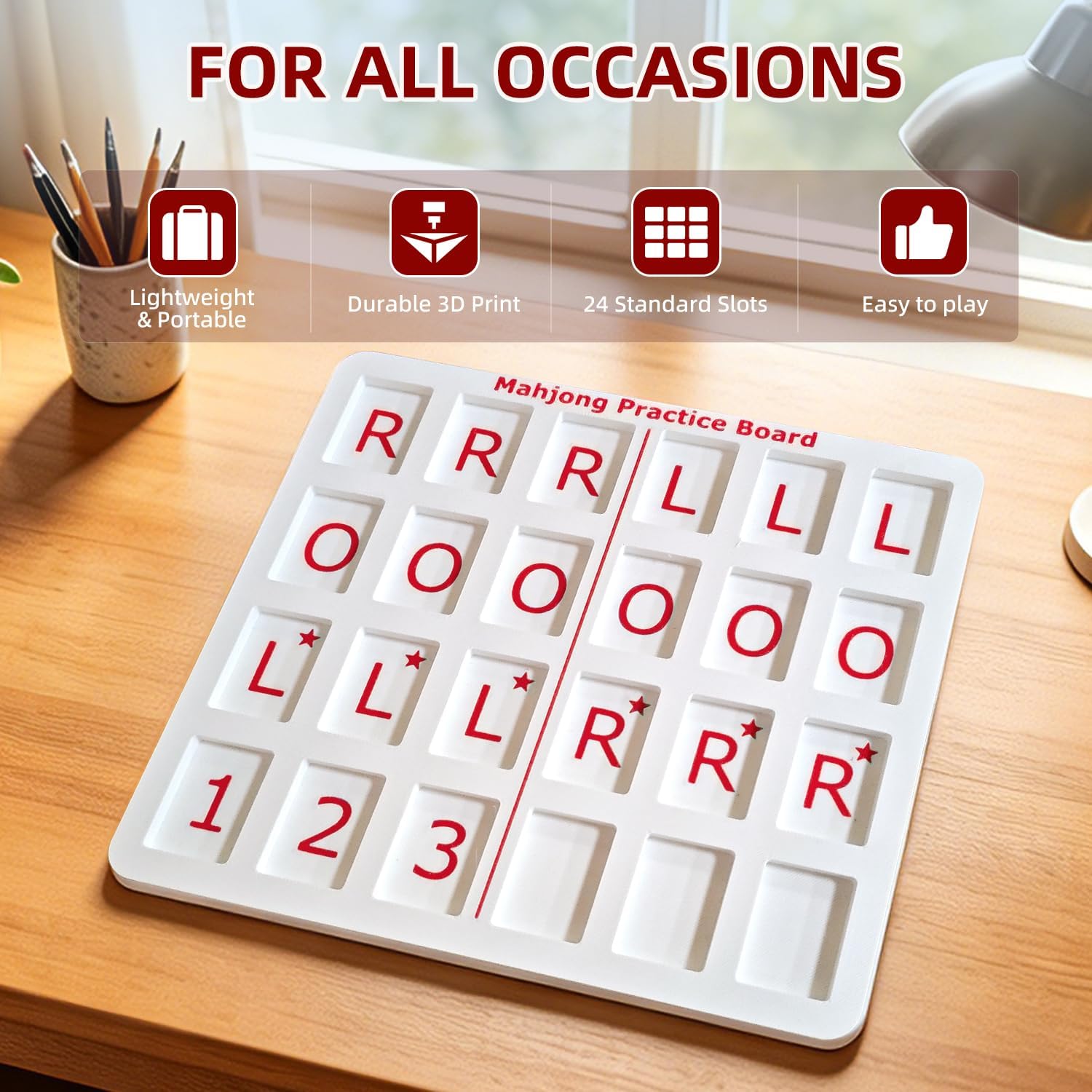 American Mahjong Practice Board | Solo Mahjong Board for Beginners & Advanced Players | Non-Slip Tile Organizer Tray with R/L/O Markers | Standard Size Mahjong Accessory for Solo Practice & Club Games image 2