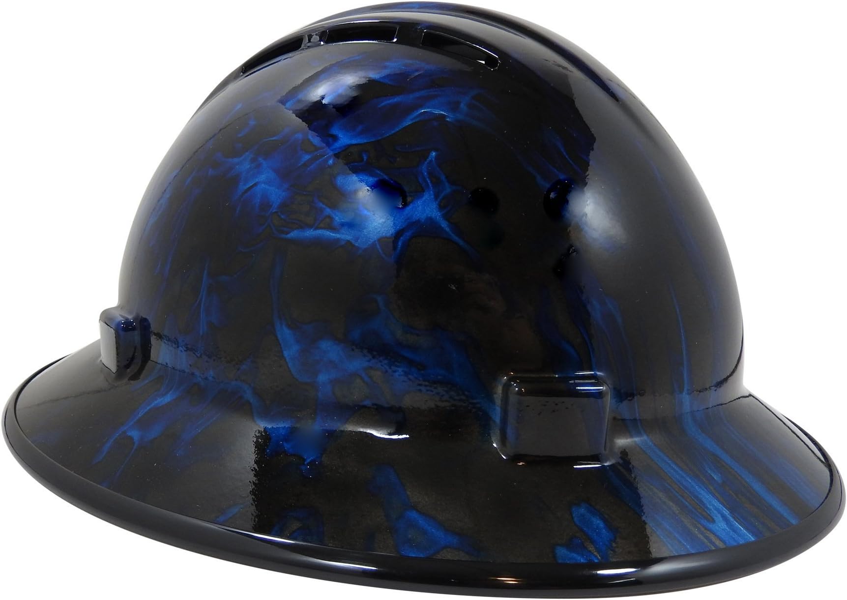HardHatGear Custom Hydro Dipped VENTED Full Brim Hard Hat in Blue Flames- Made in USA