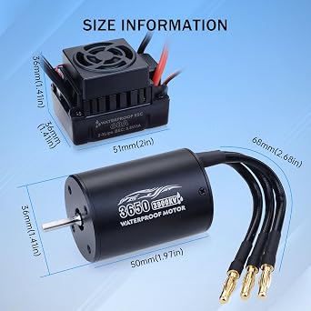 Surpass Hobby 3650 Brushless Motor and ESC 2S 3900KV Brushless Motor ESC Combo for 1/10 Remote Control Cars Trucks Off-Road Vehicle(60A ESC)