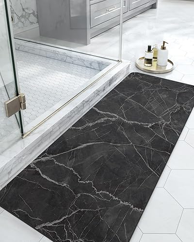 DEXI Tapete de baño de 17 x 43 pulgadas, antideslizante, de secado rápido, súper absorbente, ultra fino, tapete de goma lavable para suelo de ducha,