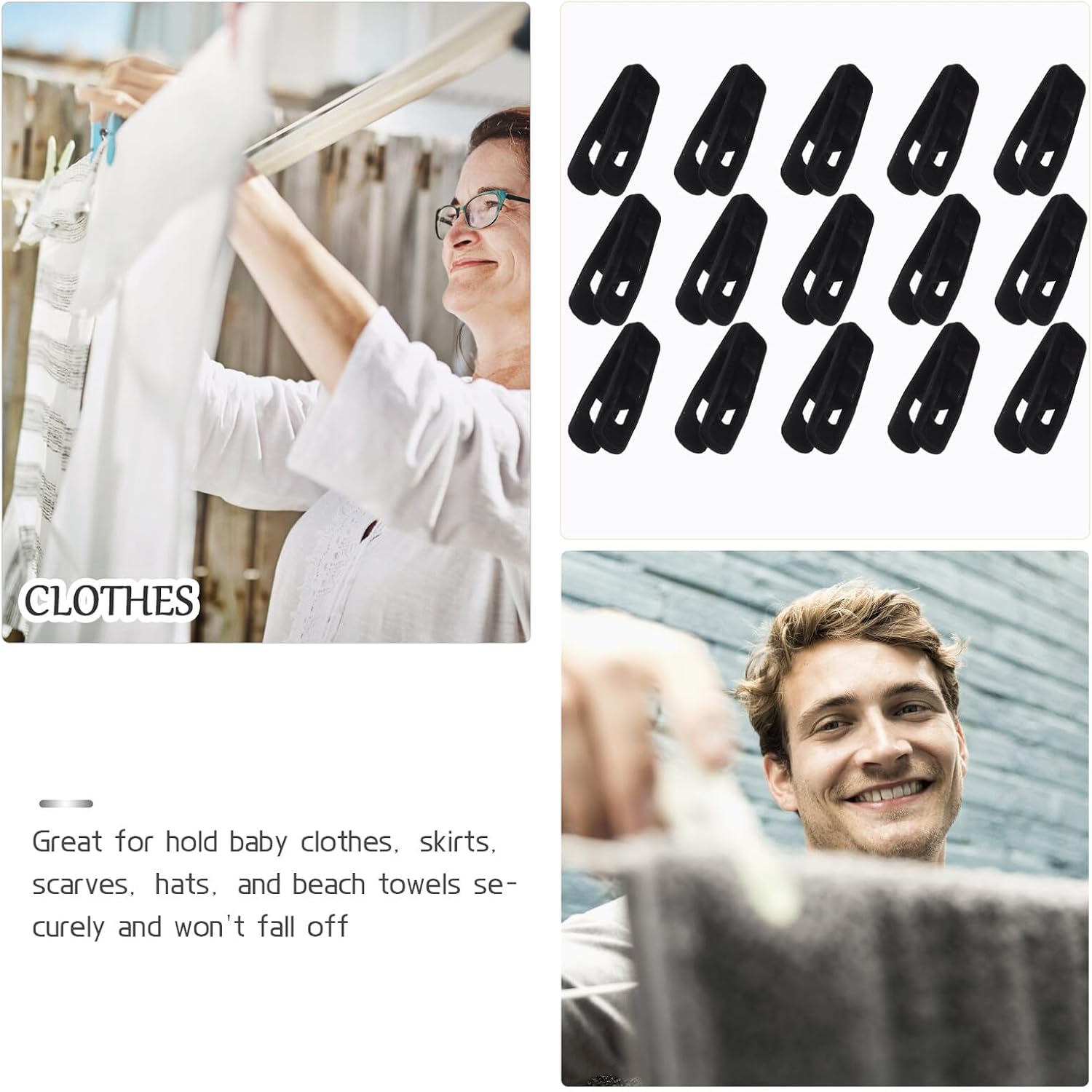 20pcs Plastic Clothes Hanger Clips Windproof Drying Clips for Pants Skirts Laundry with Strong Grip and Smooth Edges Black Multipurpose for Hangers