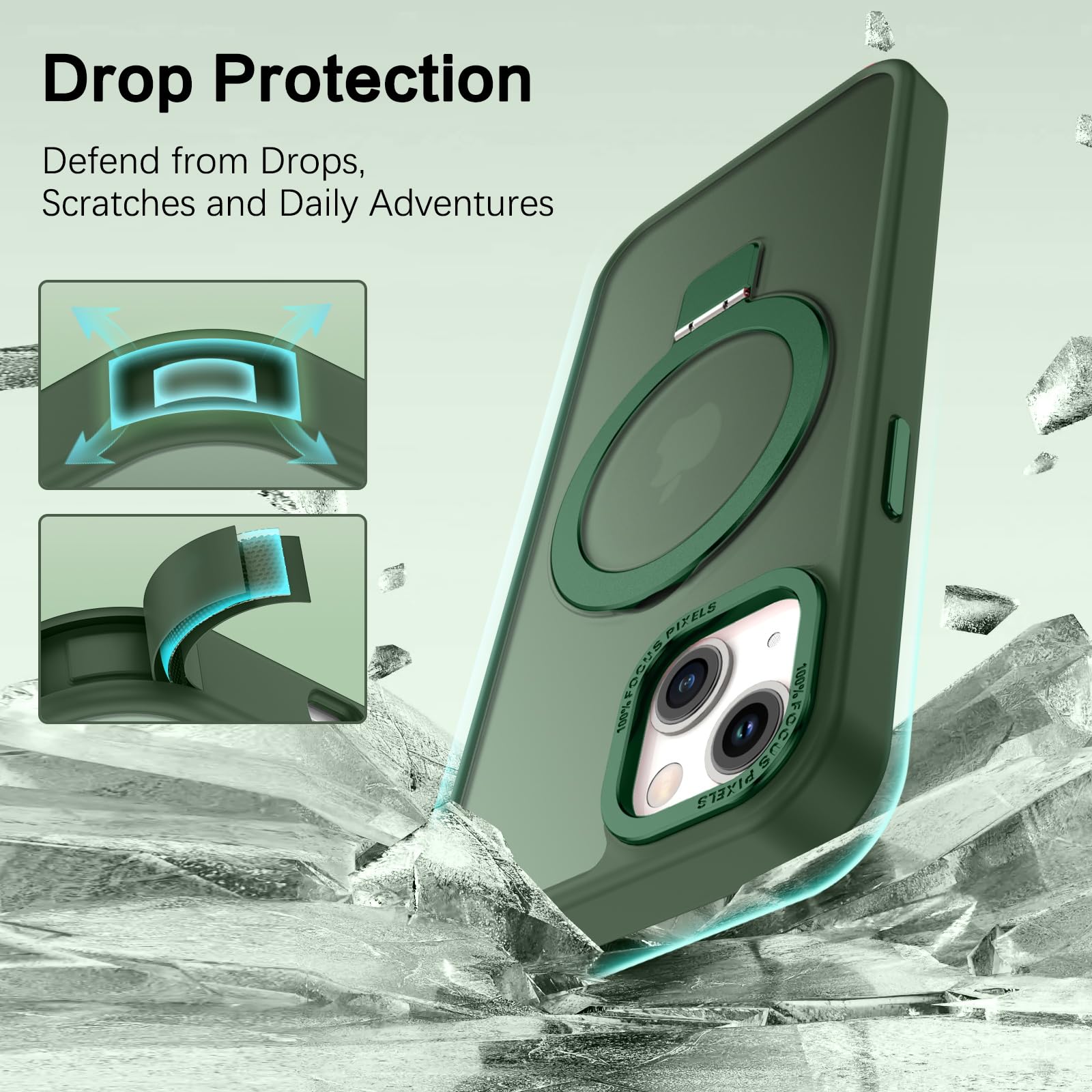 Allytech Clear Case For IPhone 13 Pro Max With Camera Kickstand & Ring Holder, Compatible With MagSafe, Slim Fit Case, Shockproof Soft TPU Bumper Hard PC Back Cover For IPhone 13 Pro