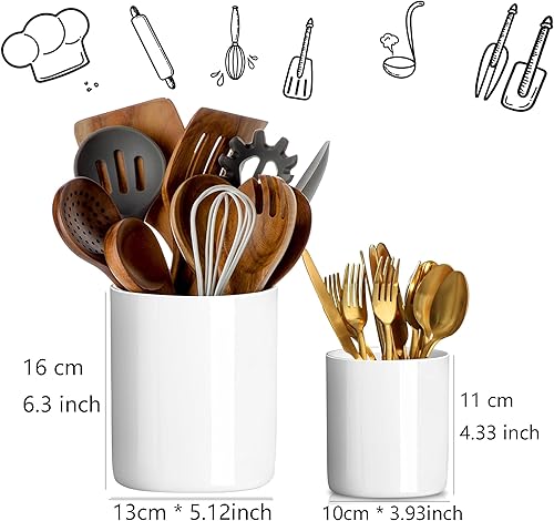 Miniatura 4 de Morden - Soporte para utensilios, 6.3 + 4.7 pulgadas, de cerámica, para encimera, utensilios de cocina grandes, para decoración de encimera de