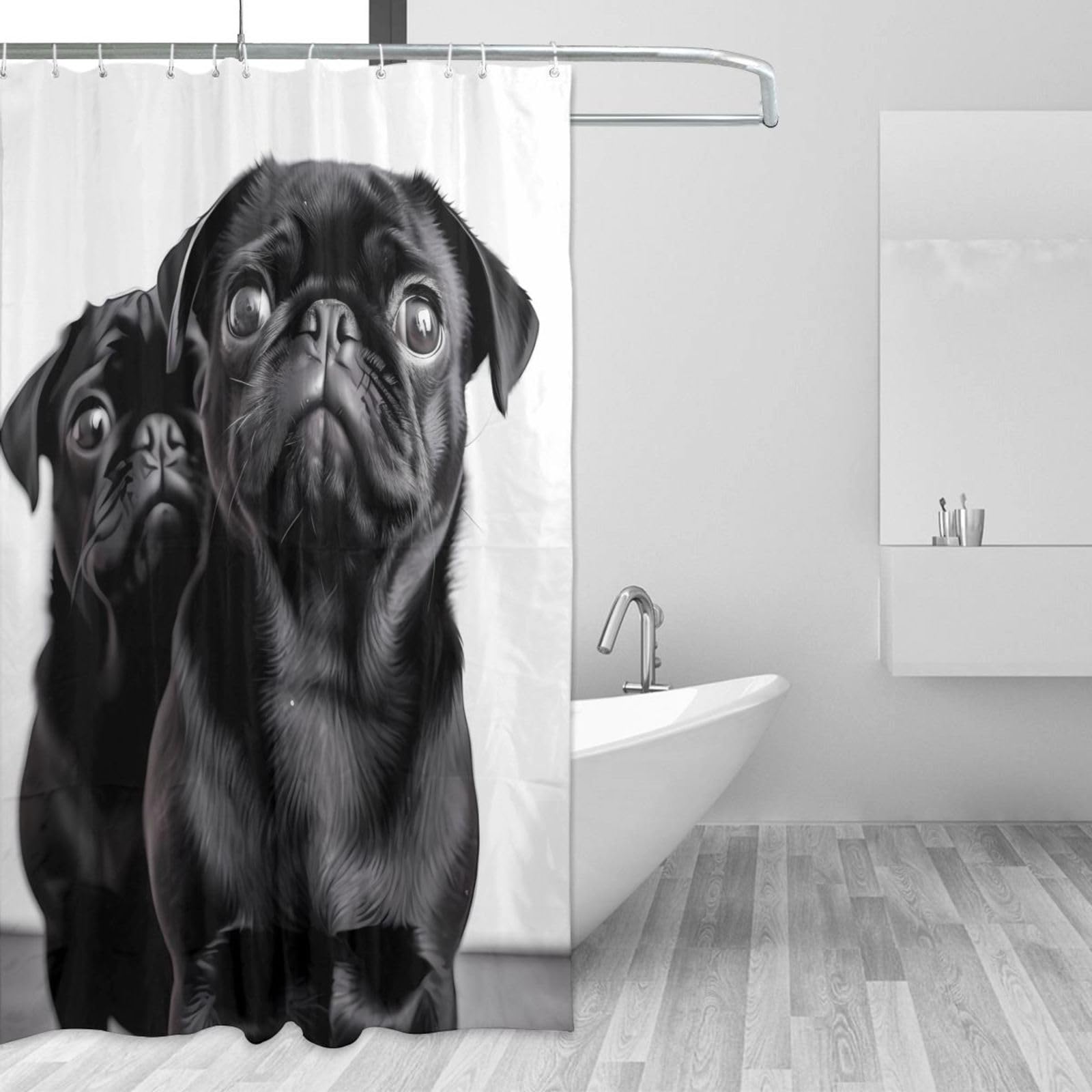 Rideau de douche carlin noir pour décoration salle de bain fun