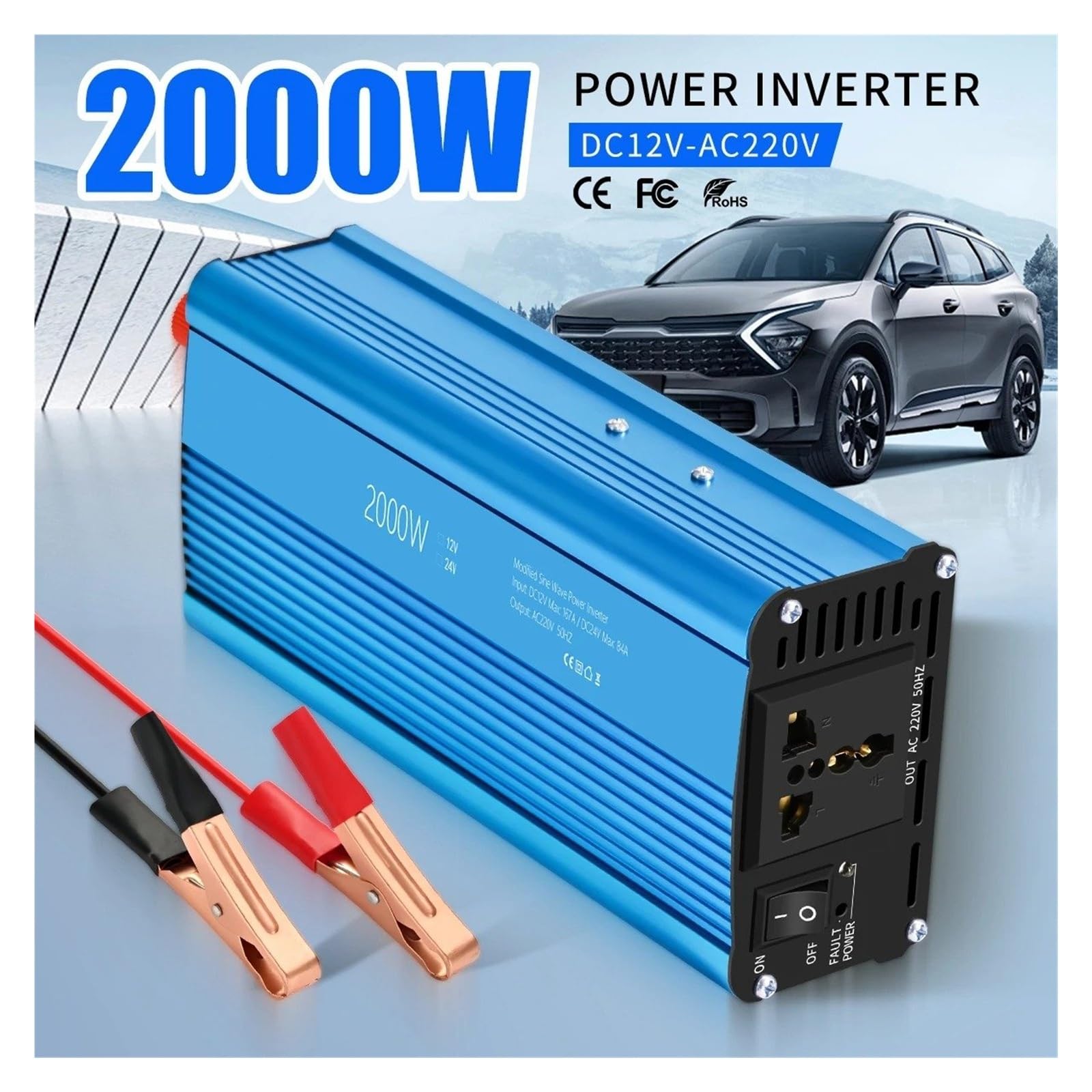 Convertidor Adaptador Inversor Coche 12V/24V 220V Potencia 500W/1500W/2000WConvertidor Enchufe Onu 12 Voltios Auto Inversor12v Transformador Solar inversor