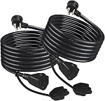 Cord d'extension extérieur, 1cm Noir, 2-Pack, 16AWG SJTW, 3-Prong Fondé, Flat Plug à profil bas, étanche aux intempéries (3FT 2PACK)