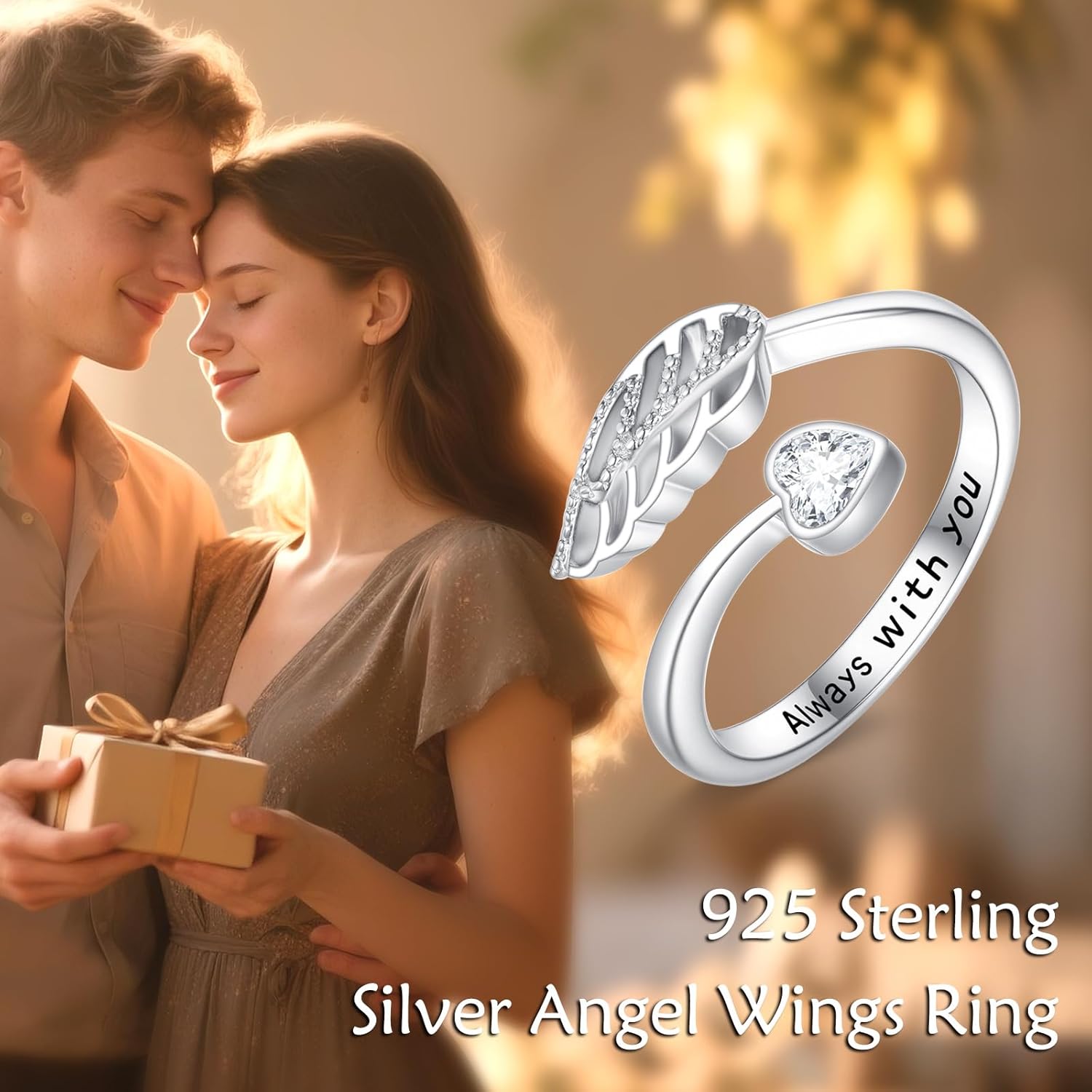 YAFEINI Angel Wing Ring 925 Sterling Silver Feather Adjustable Open Thumb Ring Christian Religious Anniversary Jewelry Mothers Gifts for Women Mom Grandma - Image 6