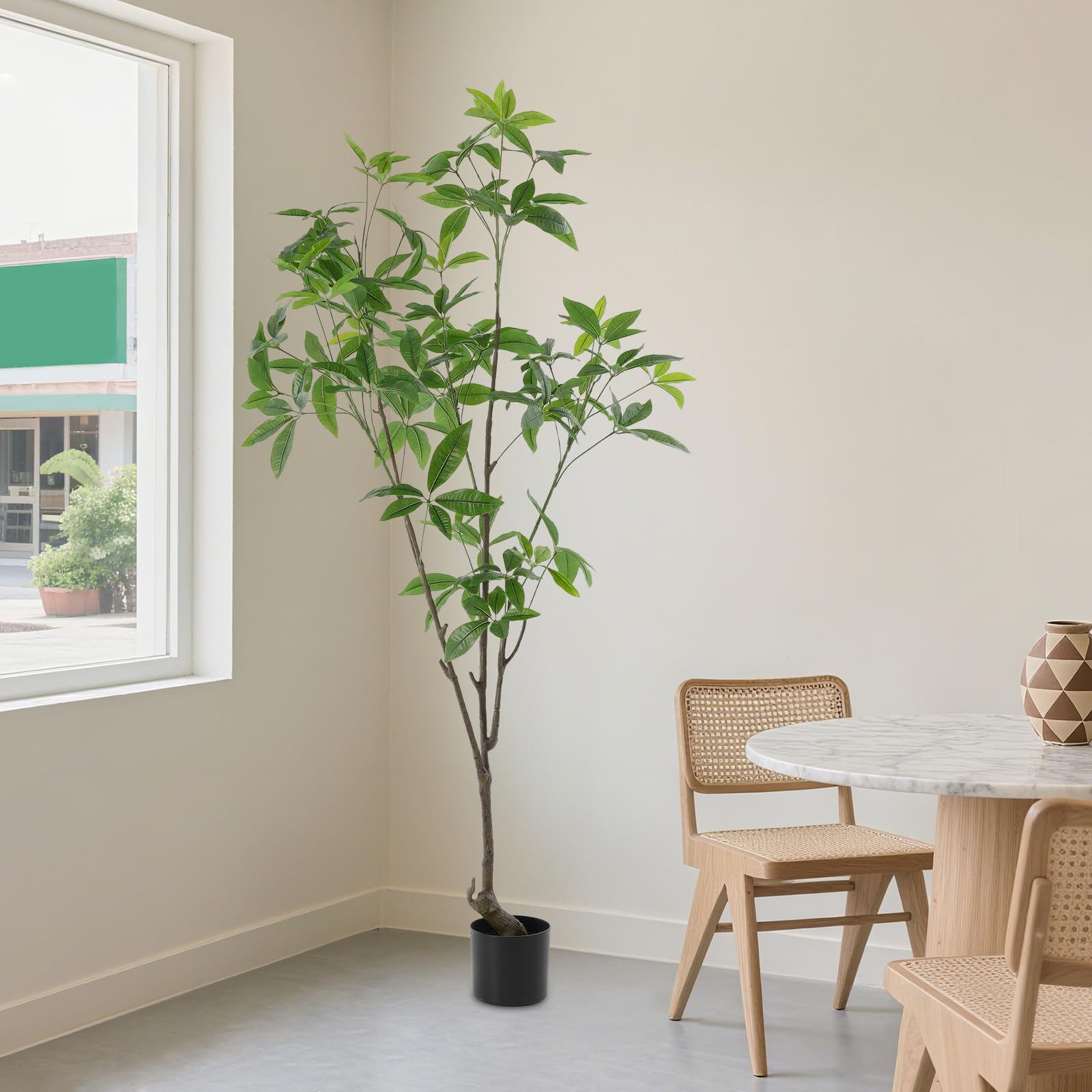 Künstliche Glückskastanie 180cm im Topf, Großer Kunstbaum Pachira Wie Echt Künstlicher Baum, Naturgetreue Deko Pflanze für Wohnzimmer, Büro & Innenbereich