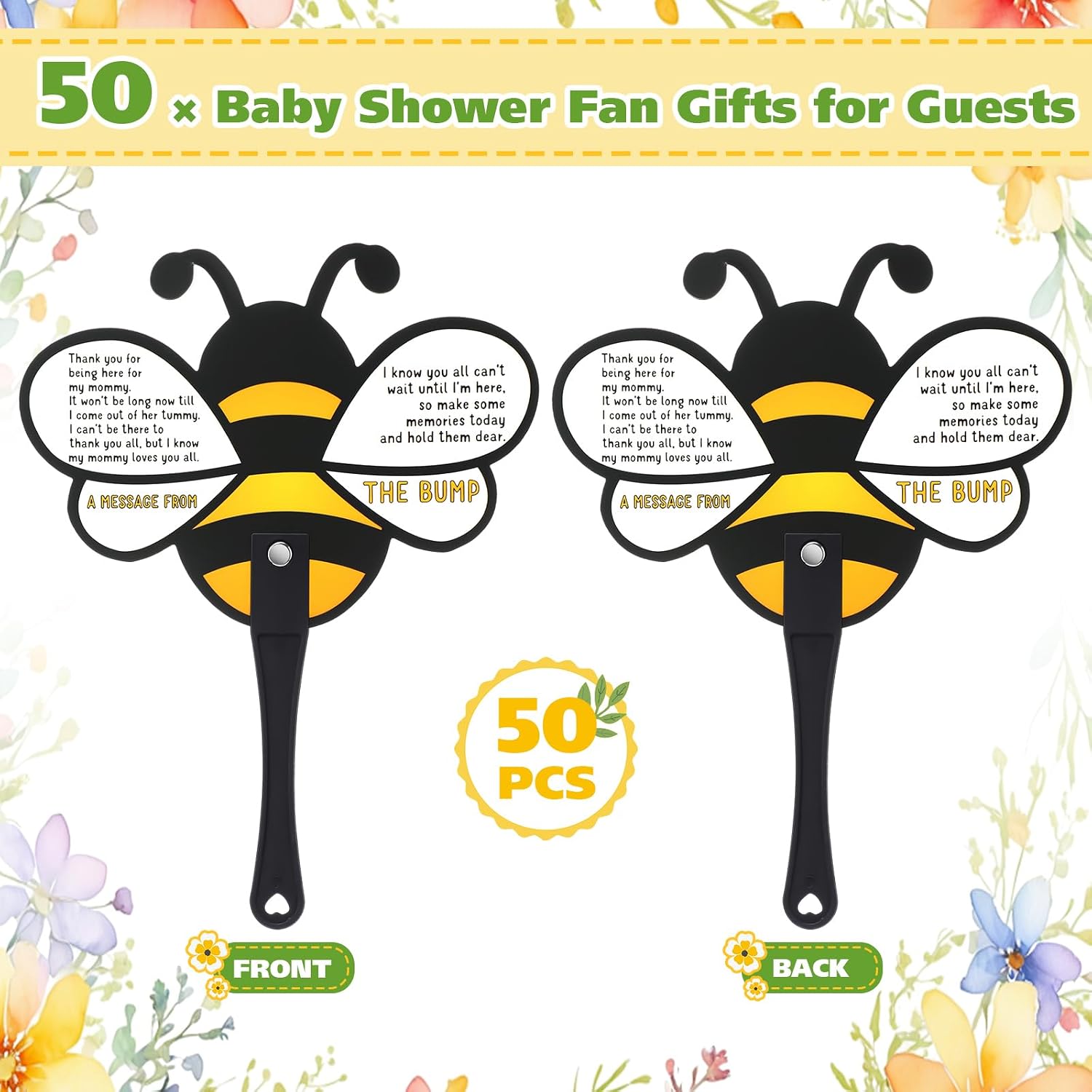 Cinnvoice 50 Pcs Baby Shower Fan Favor for Guest, Yellow, Bee