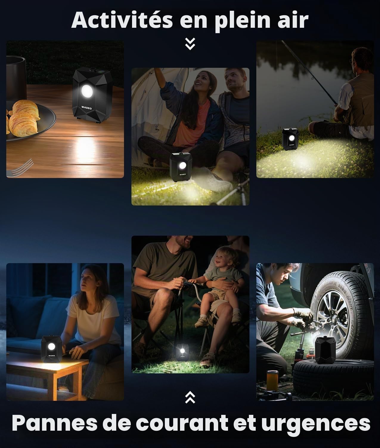 WADEO Douche Portable avec Seau Pliable 20L, Douche de Camping, Pompe Rechargeable 6000mAh, Lumière Intégrée, Étanche IPX8, 5 Modes Pression, Pompe Douche Idéale Randonnée, Voyage, Animaux