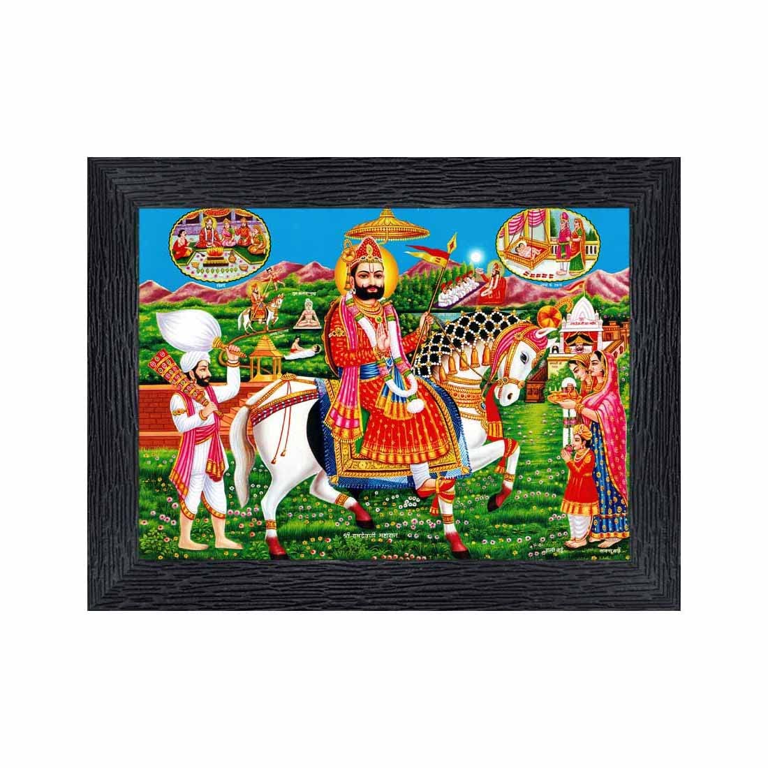 pnf Baba Ram Dev Pir Religious Wood Photo Frames with Acrylic Sheet (Glass) for Worship/Pooja(photoframe,Multicolour,6x8inch)-22376
