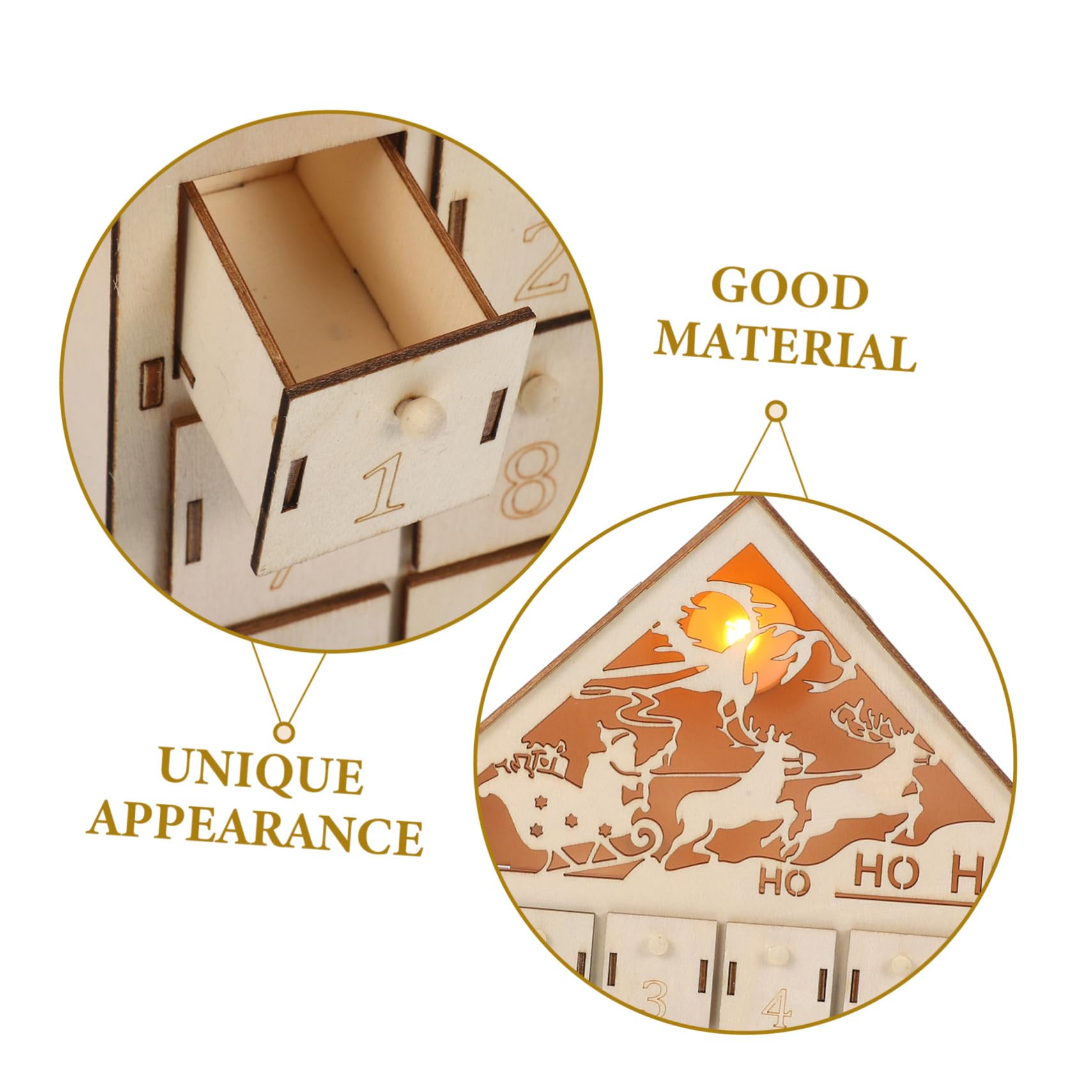 Homoyoyo Calendario de Adviento de Navidad con Reutilizables Calendario de Regresiva de Madera Iluminado con LED Decoración Rústica para Mesa con Diseño Recargable para Sorpresas Diarias