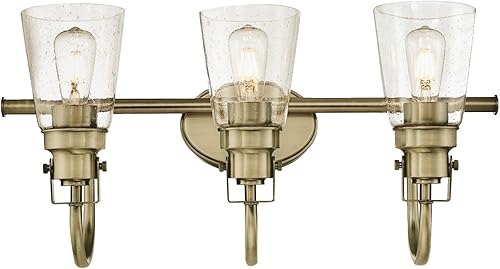Westinghouse Lighting 6334000 Ashton - Accesorio de pared interior de tres luces, acabado de latón antiguo con vidrio sembrado transparente