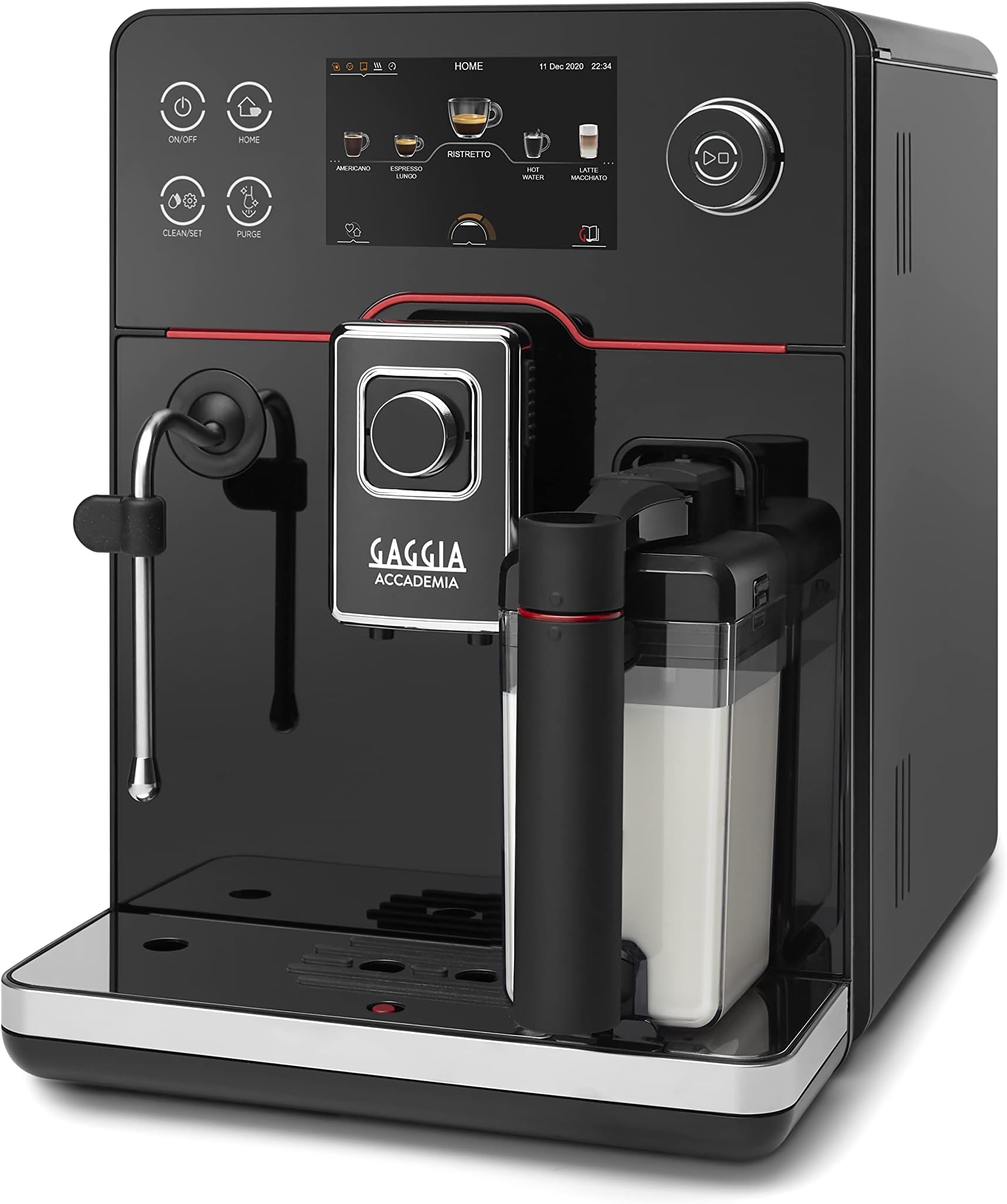 Accademia One Touch Fully Automatic Bean to Cup Coffee Machine, Cappuccino & Espresso Maker with 19 One-Touch Recipes - Glass Black
