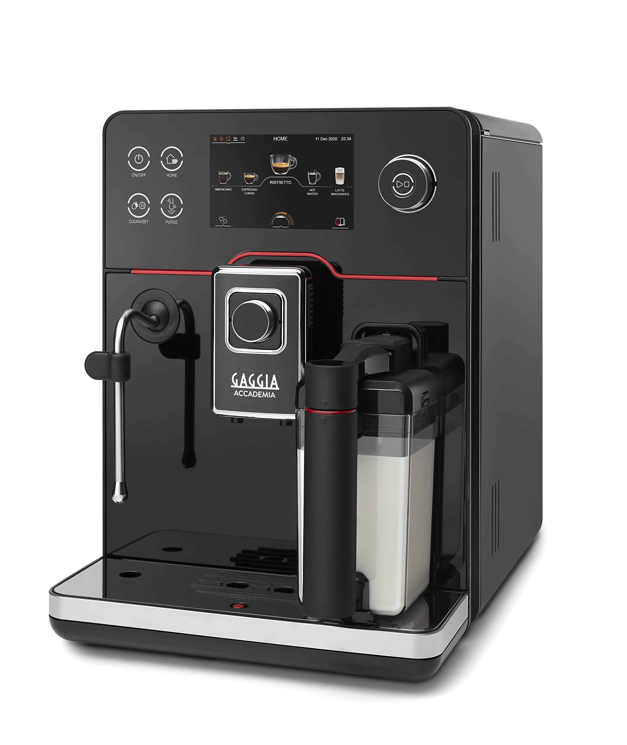 Accademia One Touch Fully Automatic Bean to Cup Coffee Machine, Cappuccino & Espresso Maker with 19 One-Touch Recipes - Glass Black
